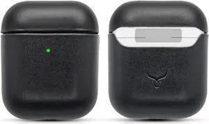 CRETANBULL Genuine Leather Airpods Case - Airpod Case 1st Generation & Airpod Case 2nd Generation Compatible with Magsafe & Supports Wireless Charging - Pop Out Your Airpods with Ease (Onyx)