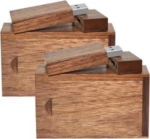 EASTBULL 128GB Wooden Flash Drives 2 Pack USB3.0 High Speed Walnut Wood USB Flash Drive Thumb Drive Memory Stick with Wood Box (Dark Brown-2PCS)