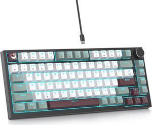 75% Wired Keyboard with Knob, 75 Percent Gaming Keyboard Hot Swappable Gasket Mount,Red Switch,RGB Backlit 82 Keys TKL Mechanical Keyboard,NKRO Compact Keyboard for PC Laptop Windows Gamer(Mist)