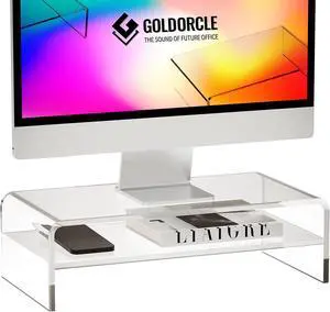GoldOrcle Acrylic Monitor Stand Riser Clear Computer Monitor Stand (Big)