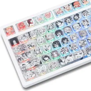 GMKWTL XVX Low Profile Anime Keycaps, Transparent Keycaps,Translucent Shine Though Key caps, Side Print keyboard Caps with Dye Sublimation Suitable for Gateron Cherry MX Switches Mechanical Keyboard