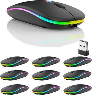 10 Pack Wireless Bluetooth Mouse,LED Dual Mode Rechargeable Silent Slim Laptop Mouse,Portable(BT5.2+USB Receiver) Dual Mode Computer Mice,for Laptop,Desktop Computer,ipad Tablet,Phone,TV (Black)