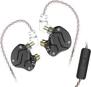 KZ ZSN Metal Headphones in Ear Monitor Earphones for Singers Drummers Musicians Guitars,KZ Earbuds Headphones with Microphone,Detachable OFC Silver-Plated Cable IEM(Black,with Mic)