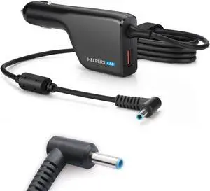 HELPERS LAB 19.5V 3.33A 65W Blue Tip Car Adapter Charger with USB QC3.0 Compatible for HP Laptop Envy4 Envy6 EliteBook TouchSmart Folio Pavilion Stream Spectre Zbook chromebook Power Supply