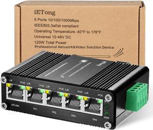 5 Port Industrial POE Switch 10/100/1000Mbps RJ45 802.3at/af Outdoor Ethernet Switch 10Gbps Capacity Gigabit Switch for The Attic,interior,outdoor, garage or shed