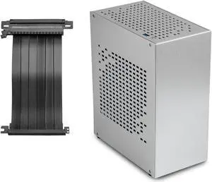 Aluminum Mini ITX Case with PCIe Riser, JOYJOM Mini PC Case, SFF Small Form Factor PC Case, TX Computer Gaming Case Supports GPU Graphics Card (Silver)
