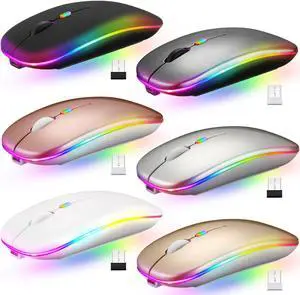 Kanayu 6 Pack USB LED Wireless Mouse 2.4g Portable Rechargeable Wireless Silent Mouse with USB Receiver for Laptop Desktop PC Computer, 6 Colors