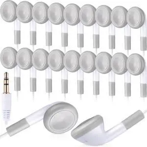 Kanayu 100 Pack Bulk Earbuds for Kids Students Classroom Ear Buds School Earphones Class Set Headphones without Mic for Adults Library Laptop, Individually Bagged (White)
