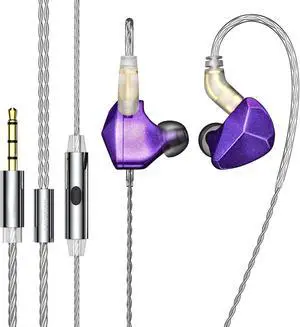 keephifi BLON BL07 Wired Earphones,in Ear Monitors,Premium and HiFi-Level Transparent Silver Detachable Cable Music Headphones,HiFi Bass Noise-Isolating Earbuds (with mic, Purple)