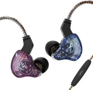 KEEPHiFi Wired Earphone KBEAR KS2 Wired Headphone 10mm Composite Diaphragm in Ear Monitor With Detachable Cable HiFi Earbud Noise-Isolating Headset for Musicians, Singer, Stage (with mic, Blue Purple)