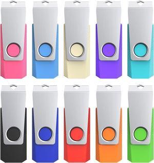KEXIN 10 x 16GB Flash Drive Thumb Drive 16G USB Flash Drive with LED Indicator, USB Stick Pen Drive Swivel USB Drive 10 Pack 16 GB USB Flash Drives