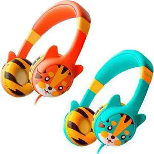 Kidrox Save 17% on Toddler Headphones for 2 + Year Old - Kids Headphones Wired for School, Infant Headphones for Girls, Headphones for Boys Orange and Turquoise Set