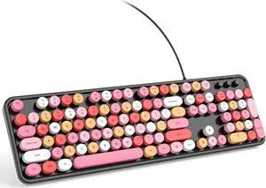KNOWSQT Wired Computer Keyboard - Black Colorful Full-Size Round Keycaps Typewriter Cute Keyboards for Windows, Laptop, PC, Desktop, Computer