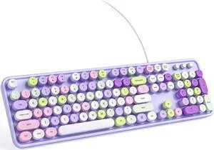 KNOWSQT Wired Computer Keyboard - Purple Colorful Full-Size Round Keycaps Typewriter Keyboards for Windows, Laptop, PC, Desktop, Mac