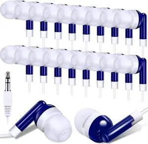 Konohan 100 Pack Bulk Earbuds for Classroom, Student Basic Headphones in Ear for Kids Schools Libraries Laptop, 3.5 MM Earbuds Dot Headphones, Individually Bagged (Blue)
