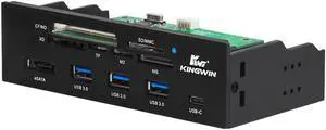 Kingwin Powered USB Hub 3.0 w/ 1 USB-C Port, SD Card Reader & Micro SD Card Reader - Sata Power Port w/Lightning Speed Data Transfer Up to 5Gbps - 5.25" Computer Case Front Bay, black (KW525-3U3CR)