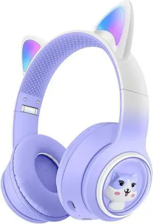 KUUBEELAA Wireless Cat Ear Headphones, Foldable On-Ear Stereo Wireless Headset,Over-The-Ear Gaming Bluetooth Headphones,HD mic,RGB Lighting,Bluetooth 5.3 Compatible with Smartphones PC Tablet