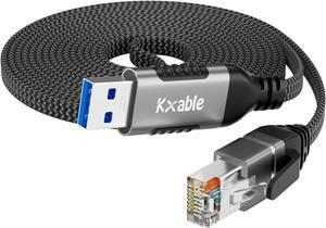 Flat USB to Ethernet Cable 15 FT, USB 3.0 A to RJ45 Thin Cord, Directly Connected, Aluminum, Braided, OFC, USB to RJ45 Gigabit LAN Network Cable for Laptop, PC, Switch and More, OD: 0.8in x 0.25in