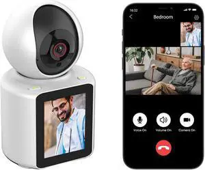 LASTCOW Video Calling Camera with 2.8 inch HD Screen Voice Assistant, 1080P Indoor Home Security Camera, Indoor Home Pet/Nanny/Baby/Elder/Dog Camera with Phone App