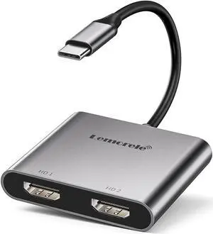 Lemorele USB C to Dual HDMI Adapter, Dual Monitor Adapter Converter Supports 4K@60Hz and Dual 4K@30Hz, for MacBook HP Dell Surface Thinkpad Type C Laptops, [macOS only Support SST Mode]