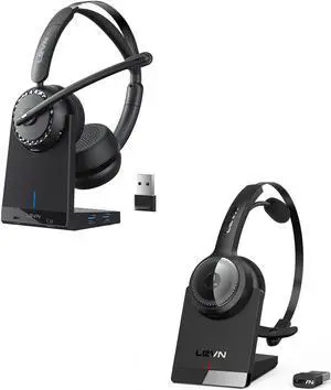 LEVN Bluetooth 5.0 Headset, Wireless Headset with Microphone, [2024 Upgraded] Wireless Headset, Bluetooth 5.2 Headset (AI Noise Cancelling)
