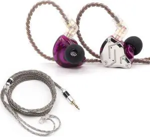 Linsoul KZ ZS10 Pro in Ear Earphones(Without Mic, Purple) +Tripowin Zonie 16 Core Cable(Recessed 2pin, 3.5mm, Grey)