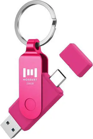 MOSDART 256GB USB C Dual Flash Drive Speed Up to 150MB/s with Keychain - 2 in 1 OTG USB3.1 Type-C Thumb Drive Memory Stick for USB-C Android Phones, iPhone 15, MacBook, iPad, Computers, etc. Hot Pink