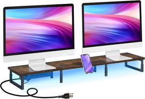 Nunsino 43.3" Monitor Stand Riser with Charging & LED Lights, Monitor Stand for Desk with Phone Holder,Desktop Stands Organizer for Laptop Computer/TV/PC/Printers,Patent Pending,Rustic Brown and Black