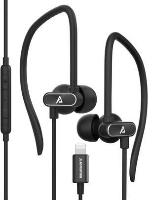 ADPROTECH Lightning Headphones iPhone Earbuds with Ear-hook Sports Earphones for iPhone 14 13 12 11 Pro Max iPhone X XS Max XR MFi Certified with Mic Black