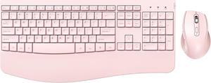 Wireless Keyboard and Mouse - Ergonomic Keyboard and Mouse Combo Full Size Keyboard Cordless with Palm Wrist Rest Ergonomic Mouse Wireless for Windows Computers Laptops - Pink
