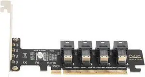 PUSOKEI PCIE to U.2 Adapter Card, PCIE X16 to 4 Port U.2 NVME SFF-8643/8639 Expansion Card, PCIE 4.0 U.2 Split Card with LED indicator for