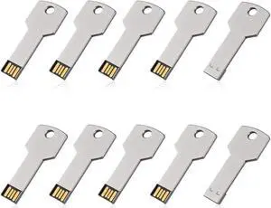 RAOYI 10 Pack 32GB USB Flash Drive USB 2.0 Metal Key Shape Memory Stick Thumb Drive Pen Drive-Silver