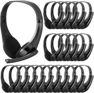 Saysurey 20 Pack Classroom Headphones with Microphone Bulk 3.5mm Adjustable Jack On Ear Bulk Headphones for Classroom Students Computer Laptop Office Home(Black)