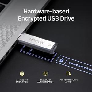 SecuX Forte - Encrypted USB Flash Drive - USB 3.2 Gen 1 - XTS-AES Encryption - Password Authentication - Automatic Locking - Silver Metal Casing (64, GB)
