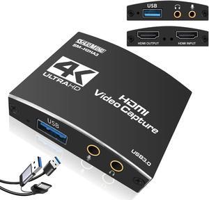 Shuomeng Capture Card for Streaming, USB C/A 3.0 Capture Card 4K HDMI Loop-Out, 1080P 60FPS Audio Video Capture Card for Gaming/Live Streaming, compatible with Switch/PS5/OBS/Camera/PC/Laptop