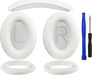 SOULWIT Ear Pads Cushions + Headband + Silicone Earpads Cover Protector, Replacement Kit for Bose QuietComfort 35 QC35, QC35 ii Over-Ear Headphones - White