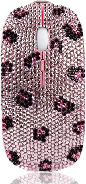 SA@ Bling Wireless Mouse, Pink Rhinestone Sparkly Computer Mouse with USB Receiver for Girls, Bedazzled Leopard Mice for Notebook, PC, Laptop, MacBook