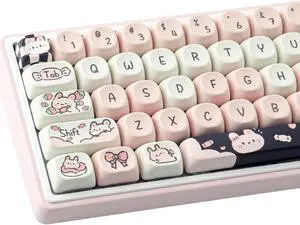 Sunzit PBT MOA Keycaps - Cute Bunny Design, 132 Keys, Customisable for 61/64/68/84/87/100/104/108 Cherry MX Mechanical Keyboards