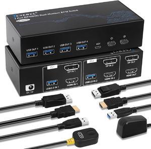 TCNEWCL 4K@120Hz HDMI Displayport KVM Switch 2 PC 2 Monitor 8K@60Hz DP 1.4 HDMI 2.1 USB 3.0 KVM Switch Dual Monitor, Support Extended & Copy Mode with Desktop Controller and 2 HDMI+DP+USB Cables