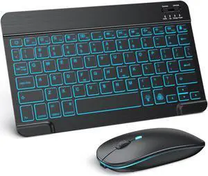 TECURS Bluetooth Keyboard and Mouse Combo for iPad - Rechargeable Wireless Keyboard & Mouse with 7-Color Backlit Compatible with iPad 10th/9th/8th Gen, iPad Pro/Air/Mini, iPhone15/14/13 Pro, Black
