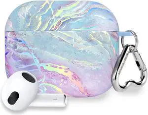 Velvet Caviar Compatible with AirPods 3rd Generation Case with Keychain - Cute Protective Hard AirPod 3 Cases for Women - Holographic Pink Blue Marble