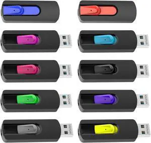 VICFUN 10 Pack 1GB USB Flash Drives USB 2.0 Flash Drive Slide Retractable USB Memory Stick 1GB, Blue