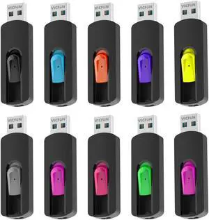 VICFUN 10 Pack 32GB USB Flash Drives USB 2.0 Flash Drive Slide Retractable USB Memory Stick 32GB, Multi-Color Pack