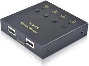 eKL USB Switch Selector 4 Computers in Sharing 2 USB Devices Out Controller USB 2.0 Peripheral Switcher Box Hub for Mouse Keyboard PCs Scanner Printer with Button Swapping and 4 Pack USB A to B Cable