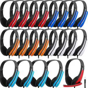 Yunsailing 20 Pack Classroom Headphones with Microphone - 3.5mm Jack Plug Students On-Ear Wired Headsets Earphones Bulk for School Office Computer, Laptop & Phone(Bright Color)