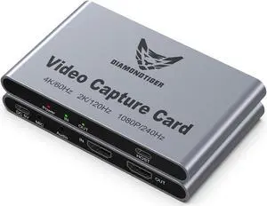 DiamondTiger HDMI Capture Card for Streaming and Recording - 4K@60HZ, 1080P@240HZ,HDR VRR Passthrough Near-Zero Latency Video Capture Card for PS5, Xbox Series X/S, Nintendo in OBS, Twitch,YouTube