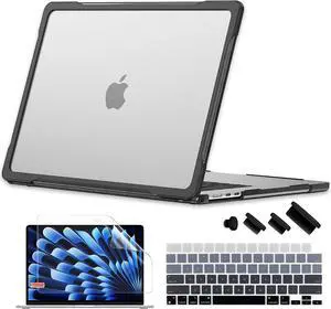 Batianda Ultimate Laptop Case for M4 MacBook Air 15 inch 2025 A3241 2024 M3 A3114 2023 M2 A2941 Model Matte Carbon Fiber Edges Shockproof Anti-Scratch and Anti-Fingerprint, Transparent
