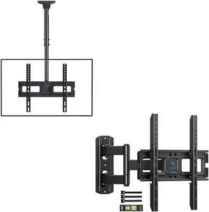 PERLESMITH Ceiling TV Mount for 26-65 inch Flat Screen Displays & PSMFK7 Full Motion Articulating TV Wall Mount Bracket for 26-55in TVs up to 70lbs
