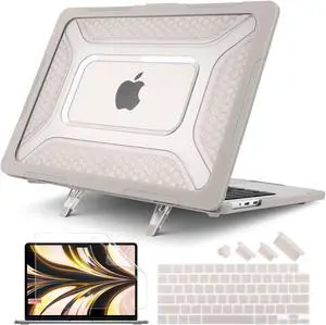 Batianda Upgraded Case for MacBook Air 15 inch 2025 M4 2024 2023 Release M3 M2 Chip A3241/A3114/A2941 Model,Honeycomb Heavy Duty Protective Hard Shell with TPU Bumper and Fold Kickstand, Rock Gray