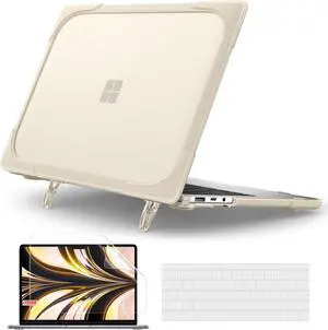 Batianda Case for 13.5 inch Microsoft Surface Laptop 5 4/3 with Alcantara Palm Rest,Heavy Duty Shockproof Protective Hard Shell Cover with Fold Kickstand & Keyboard Cover Screen Protector, Khaki